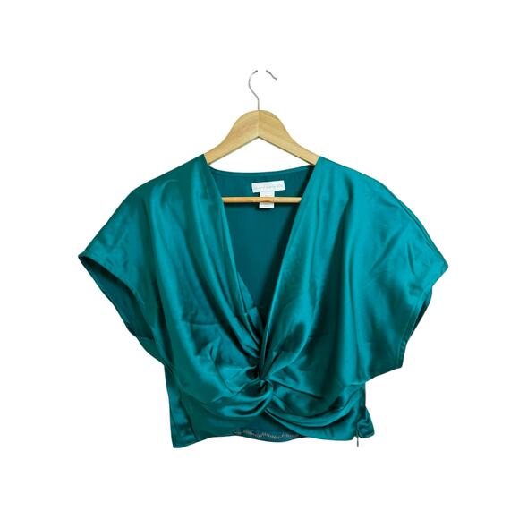 House of Harlow 1960 Women's Emerald Teal Green Satin Twist Crop Top Size Large - Picture 1 of 10
